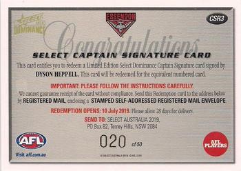 2019 Select Dominance - Captain Signature Redemption #CSR3 Dyson Heppell Back